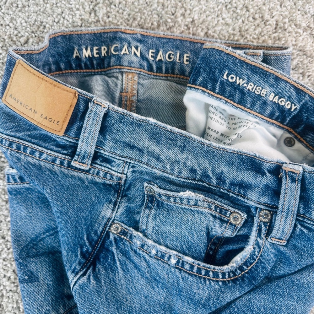 American Eagle Low Rise Baggy Jeans Womens 10 Regular Blue Wide Leg Loose Y2K
